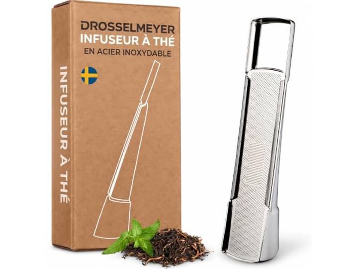 Infuseur à thé en acier inoxydable pour thé en vrac Drosselmeyer Filtre à thé avec passoire micro-perforée. Anti-goutte pour tasse ou théière\, lavable au lave-vaisselle.