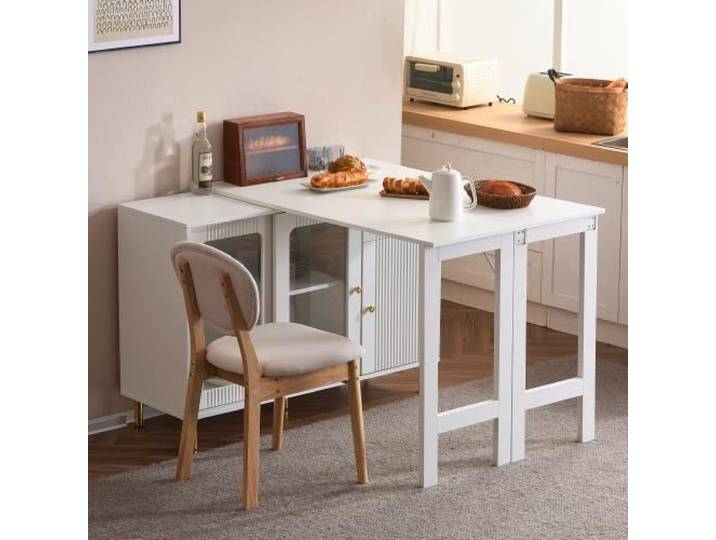 Buffet cuisine blanche rangement salle a manger-Style moderne Couverture avec table pliable design multifonctionnel