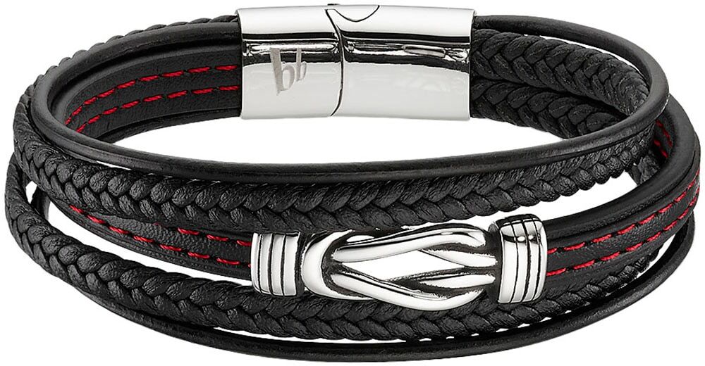Lederarmband BRUNO BANANI "Schmuck", rot (edelstahlfarben, schwarz, rot), Armbänder, Damen, 21cm, Edelstahl Leder Textil, Edelstahl, Leder, Textil, Lederarmband edelstahlfarben, schwarz, rot 21cm, Edelstahl Leder Textil