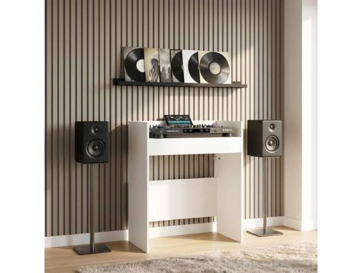 WXGTBKPR DJ-Tisch Weiß, Pult für Audio-Equipment, 102 x 45 x 102 cm Holz U-Form, Stabil & ergonomisch, Für Heimstudio & Event