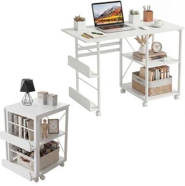 "Garvee Folding Desk with Wheels, 41"" Foldable Computer Desk with Storage Shelf,Space Saving Rolling Home Office Desk"