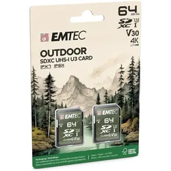 Emtec SD 64GB UHS-I U3 V30 Outdoor P2 (64 GB, SDXC, U3, UHS-I), Speicherkarte, Grün, Schwarz