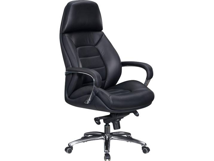 Bürostuhl Echtleder Schwarz Chefsessel höhenverstellbar ergonomisch 120kg