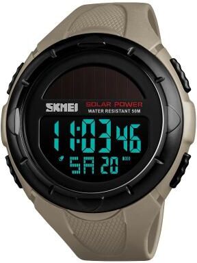 Everyday Crate SKMEI 1405 Solar Powered Digital Watch 50M Waterproof Sports Watch For Men With EL Backlight Alarm Stopwatch khaki