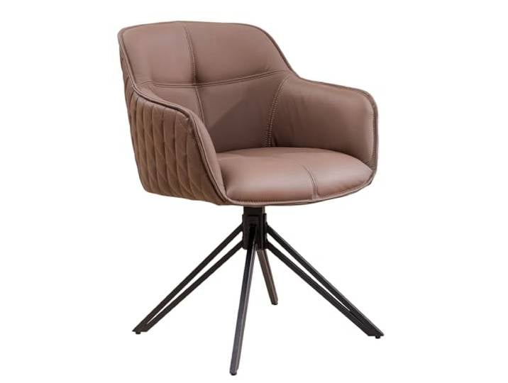 Stuhl EUPHORIA - 61x57cm - braun - Echtleder Metall-Gestell drehbar Auto-Return-Funktion, Armlehne, hoher Komfort, bequeme Polsterung, stabil, Design, Retro, Eyecatcher