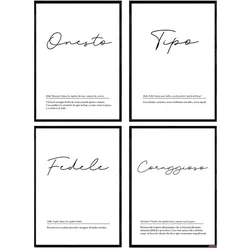 POSTER Set mit 4 Englisch Il mio compagno von Wörtern mit Definitionen A4 Rahmenlos