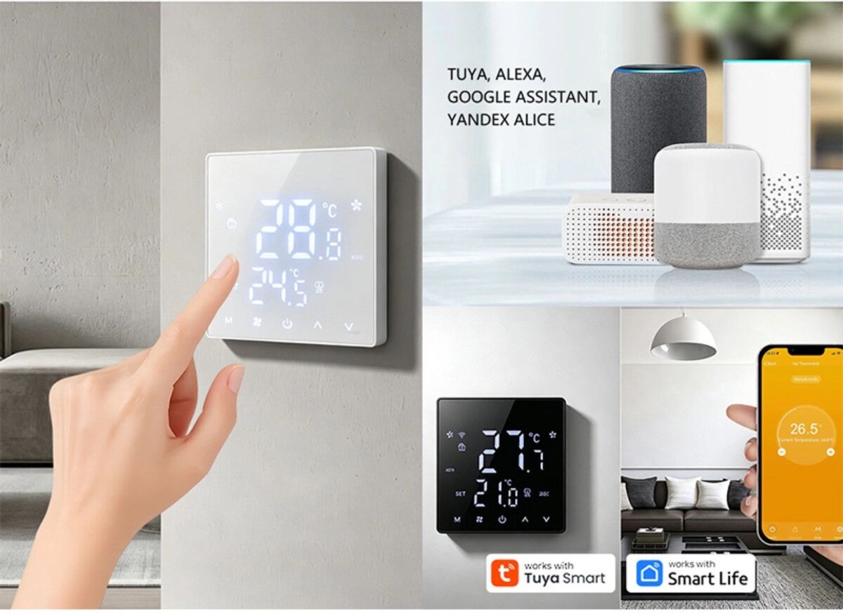 INF Vier-Rohr WiFi Thermostat mit Smart Touch LCD, Kindersicherung, NTC3950 Sensor, 5~35°c Steuerung