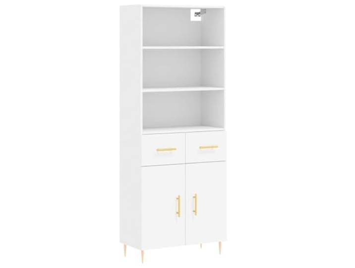 GHVBNMF Highboard Weiß 69,5x34x180 cm Schrank aus Holzwerkstoff Zweiteiliges Design mit Türen und Metallfüßen sorgt für Ordnung und Eleganz im Wohnzimmer sowie Flur.
