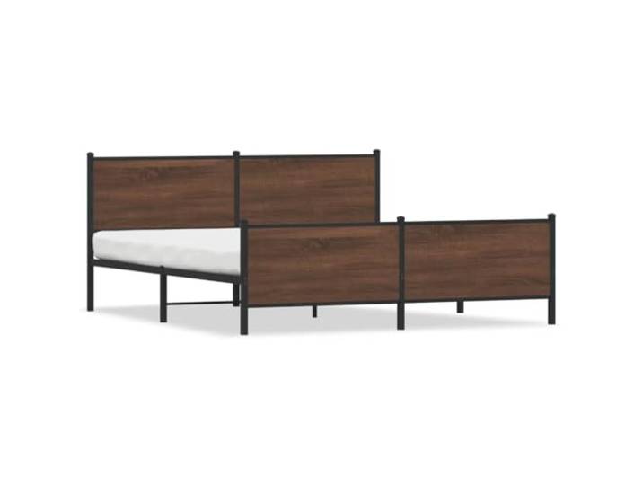 PUGYNBK Bettgestell aus Metall, 193 x 203 cm, Eiche Braun Stabiler Boden, Metallleisten, Stauraum, Kopfteil inklusive