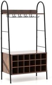 Costway Baker's Rack with Detachable Wine Rack and 5 Rows of Stemware Holder-Rustic Brown