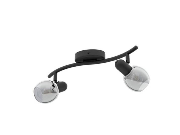 Eglo Plafonnier Pollica\, lampe de plafond 2 flammes\, spot de plafond en acier et verre fumé\, lampe de salon noire\, lampe de cuisine\, lampe de couloir avec douille E14