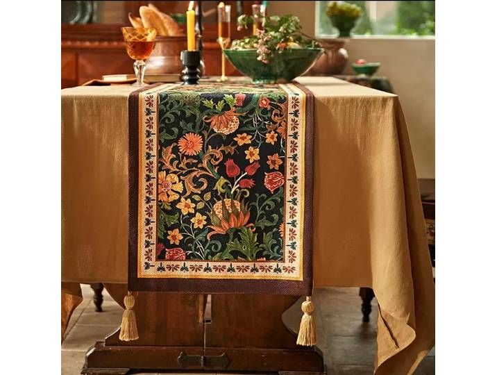Table à manger nordique de luxe légère, longue couverture à franges, tissu, table basse américaine, armoire latérale, chemin de table