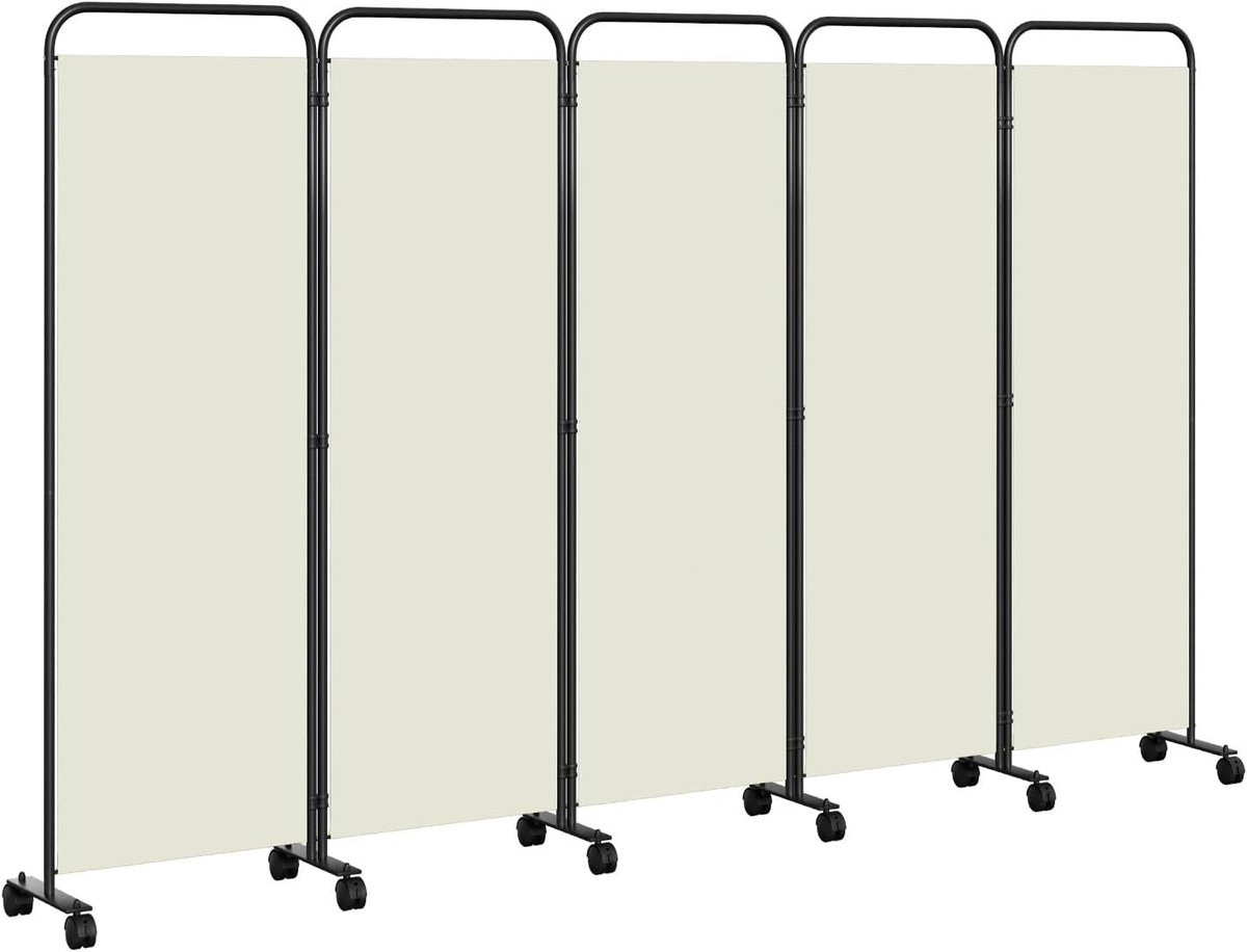 Beige Ruimteverdeler Paneel - Vouwbaar en Mobiel Scherm met Wielen - 284 x 180 cm