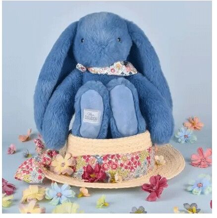 Lapin Fleurette : Peluche Lapin bleu 25 cm - Doudou et compagnie