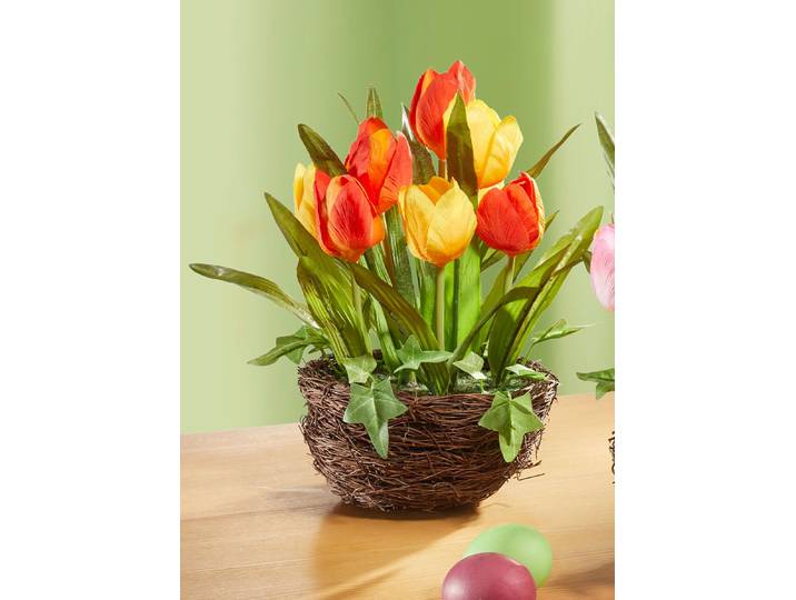 Tulpen im Weidekorb, Gelb-Orange, Gelb-Organge, gross