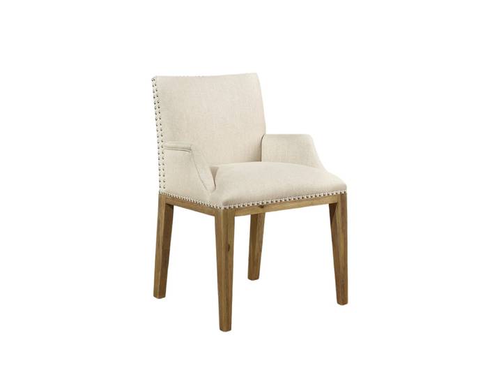 Fauteuil de table style contemporain en bois massif et lin