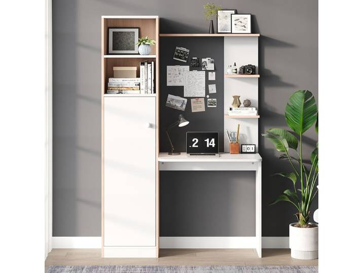 Bureau blanc table de travail avec rangement armoire inférieure étagère ouverte