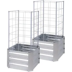 DELUKE Hochbeet TALLIN 2er Set mit Rankhilfe Silber Stahl Beetumrandung Metall-Hochbeet für Garten Balkon-Beet Gemüsebeet Kräuterbeet
