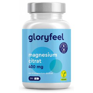 gloryfeel Magnesium Citrat, 210 Kapseln, aus Tri-Magnesium Dicitrat, hochdosiert, 400 mg