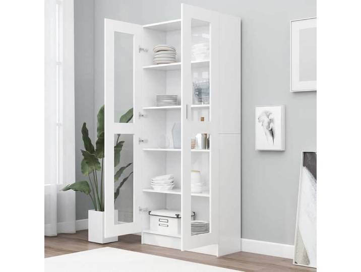 Bibliothèque de Rangement en Aggloméré Verre 82 5x30 5x185 5 cm blanc Armoire De Rangement Salon Bibliothèque Rangement
