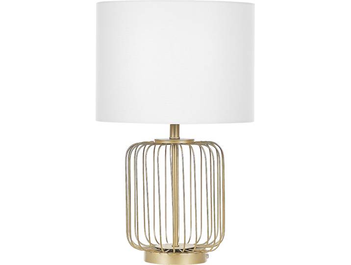 BELIANI Tischlampe Gold Metall 58 cm Stoffschirm Weiß Lampenfuss aus zahlreichen goldverzierten Längsstäben Kabel mit Schalter Modernes Design