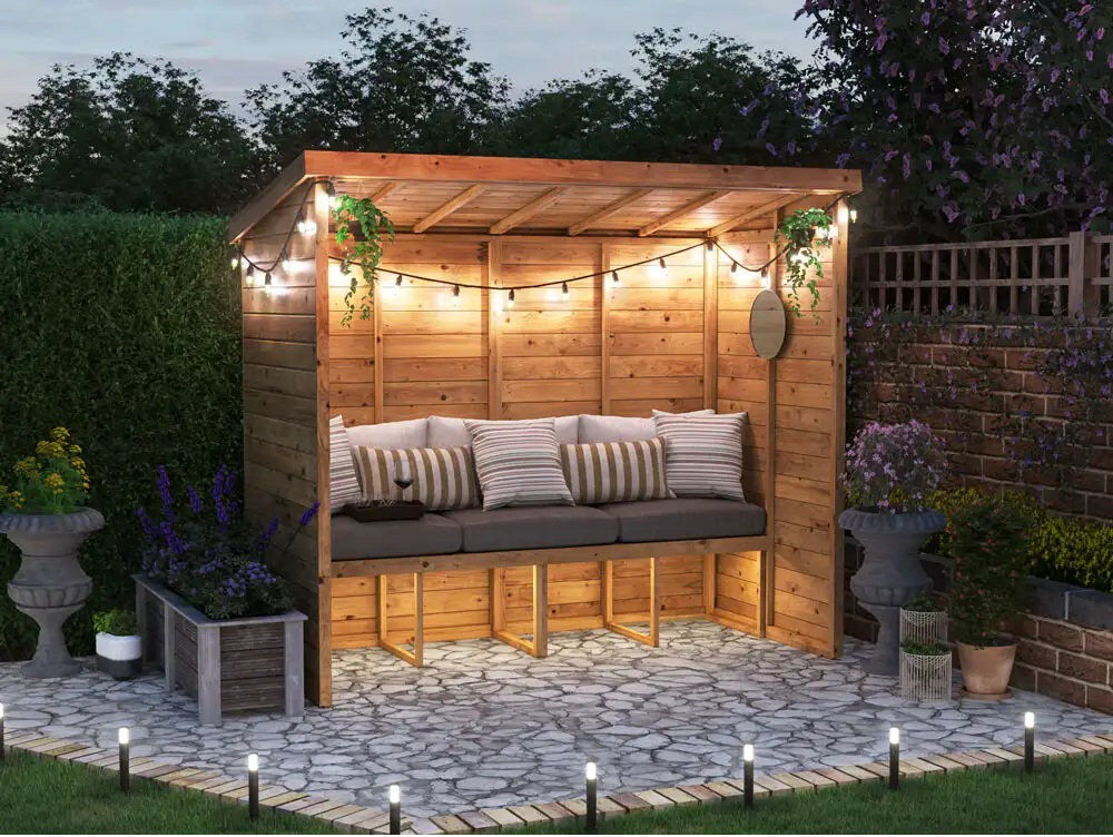 Dunster House Garden Arbour With Pent Roof, Pressure Treated, Compact Stylish Shelter, Apocallipo 219cm H x 244cm W x 120cm D