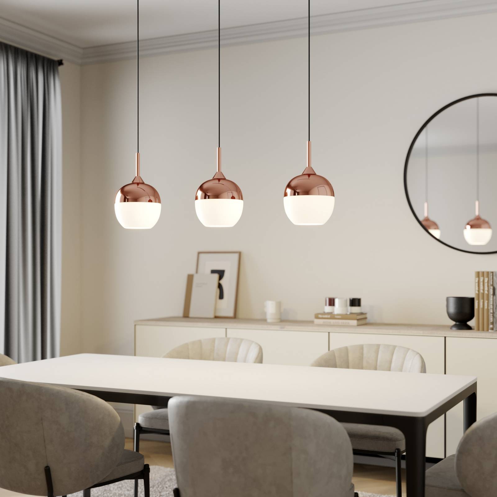 Glass Pendant Light Rangina Lindby, dimmable, Copper, Living / Dining Room, Glass, Modern, Ceiling Light