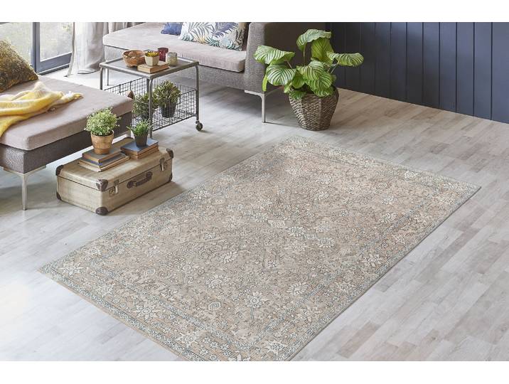 Teppich KAYOOM Perry 125 , beige (khaki, beige), B:160cm H:16mm L:230cm, Baumwolle, Teppiche, Teppich, digitaler Druck, verwaschenes Farbendesign, pflegeleicht