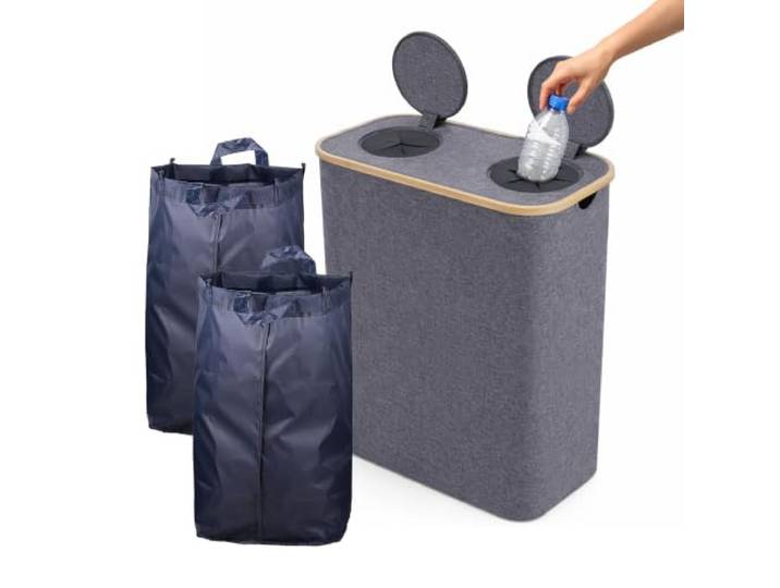 Relaxdays Bac de Collecte pour Bouteilles\, 170 L\, jusqu'à 60 Bouteilles\, 2 Sacs Amovibles\, Gris