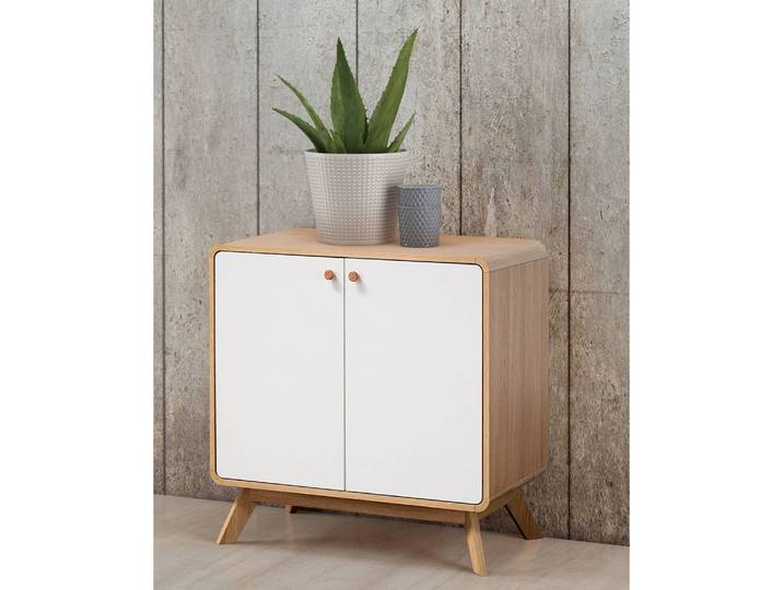 Buffet 75 x 75 x 39cm Blanc/Beige/Blanc/Imitation chêne