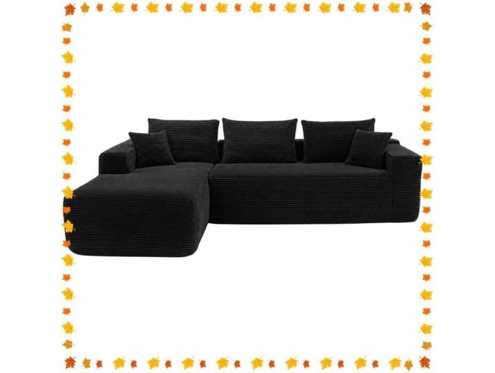 Canapé Sectionnel Modulable avec Méridienne - Sans Montage - 2 Coussins - Salon - Noir