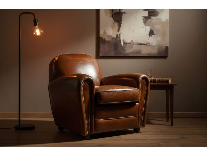 Fauteuil Club Bourbon en Cuir - Cigare