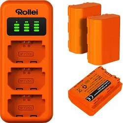 ROLLEI 3-Steckplatz-Ladegerät-Set mit 3 Akkus (kompatibel Sony NP-FZ100) Lithium-Ionen-Akku Akkuladegerät Akkus, Lithium-Ionen, 7.4 V (DC) Volt, 2.600 mAh / 19.24 Wh pro Akku