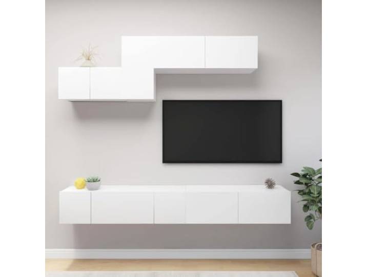 Molumvel 6-TLG. TV-Schrank-Set Wandmontage Wohnzimmer Medienmöbel Weiß Platzsparendes Design, Vielseitiger Stauraum, Modernes Erscheinungsbild