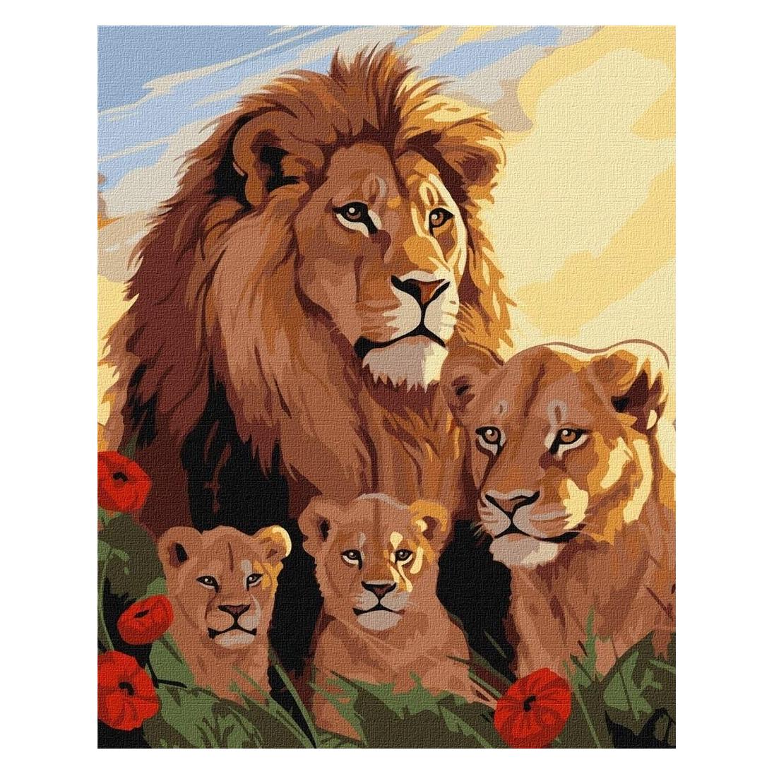 Ideyka Malen nach Zahlen - Löwen Familie 40 x 50 cm (KHO6575)