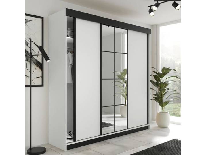 KIER FURNITURE Armoire Chambre - Largeur 200 cm Blanc - Moderne Penderie - Armoire Chambre Adulte - 200x205x59 cm