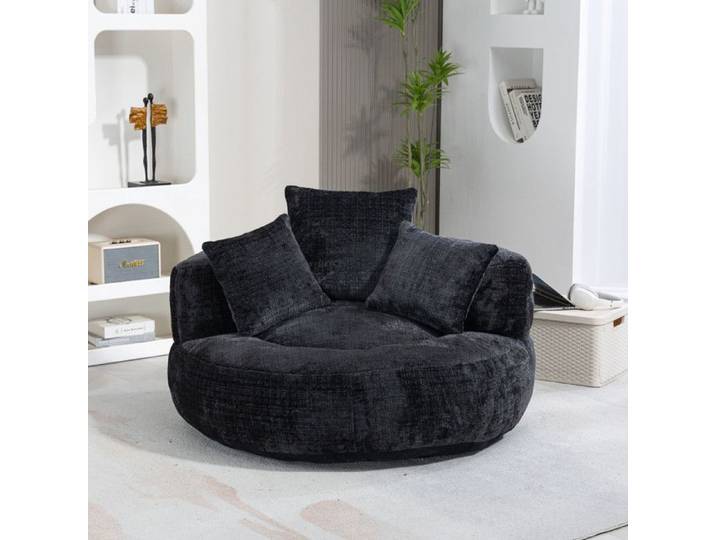 NuvlaGu - Fauteuil pouf rond - 1 place - Fauteuil salonrond - Confortable et Doux - 108x108x52 cm - Noir