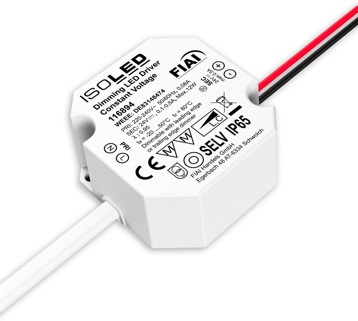 Isoled Led Schalterdosen-Pwm-Trafo 24v/dc, 0-12w, Tiefe 24mm, Ip65, Dimmbar, Selv