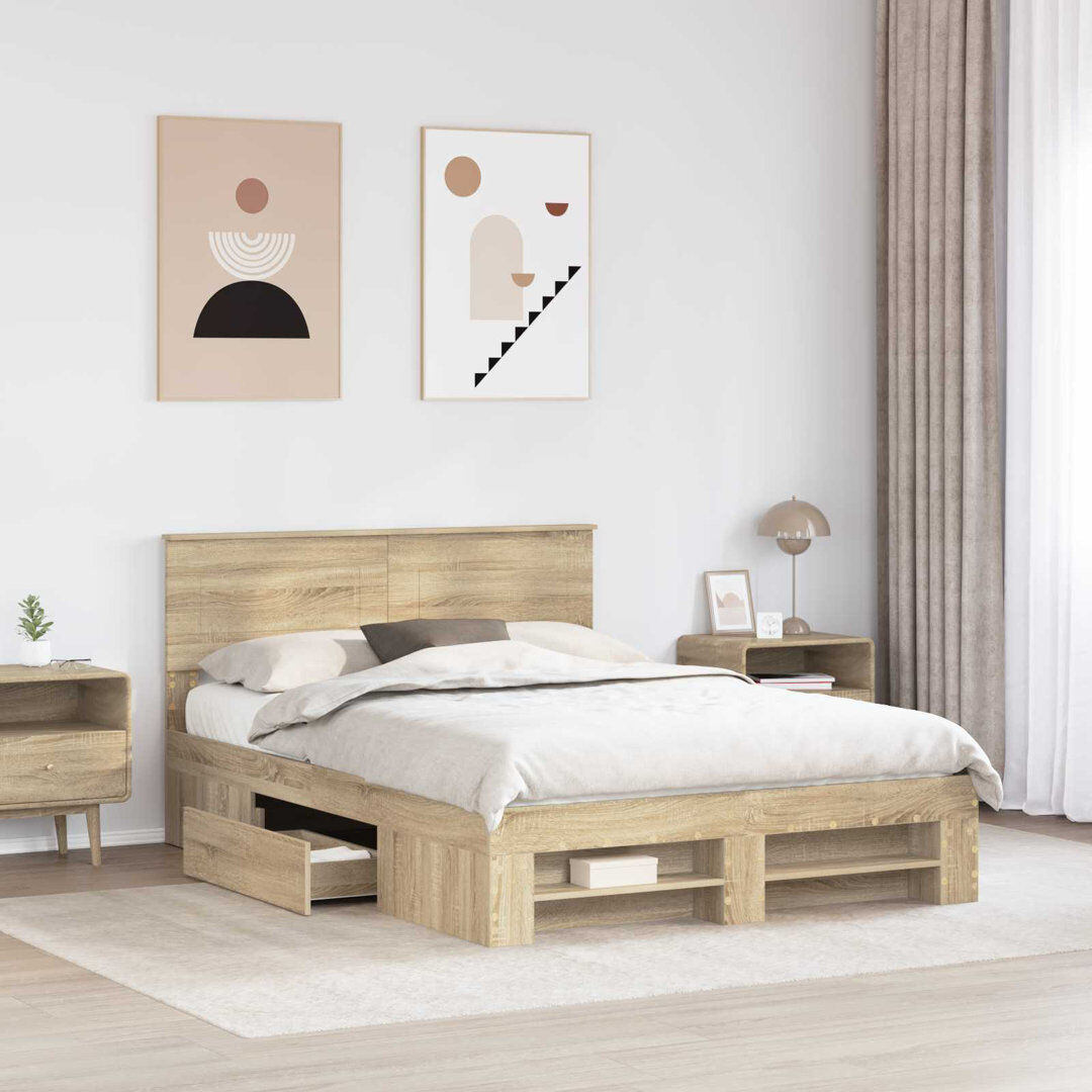 Ebern Designs Bed Frame Sonoma Oak 140 x 190cm