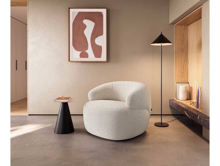 Fauteuil lounge Nova 88x88 cm Bouclé Crème Blanc