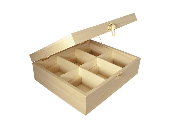Rayher Holz Teebox mit 6 Fächern 21.5 × 18 × 7 cm