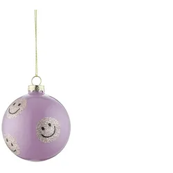 HOME STORY Weihnachtsbaumkugel Smiley   , lila/violett , Glas,Aluminium , Maße (cm): H: 8  Ø: 8