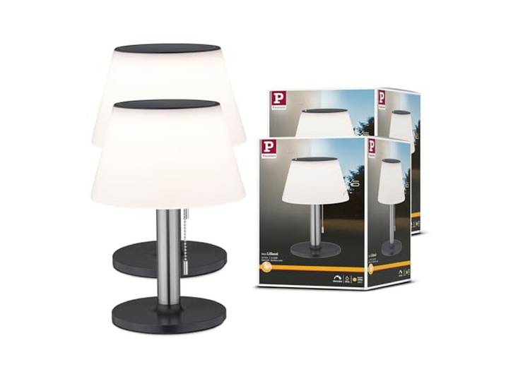 Paulmann 5220 Kit Lampe à poser LED solaire Lillesol Lot de 2 IP44 3000K 2x45lm acier inoxydable