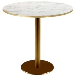 RestooTab - Tisch Rome goldmetallic Ø70cm Dekor Calacatta Kanten messingfarben