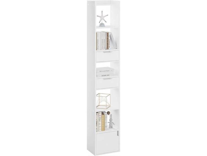 WOLTU Bibliothèque Étagère Étroite et Haute avec 6 Compartiments 2 Tiroirs et 1 Porte en Bois Composé Blanc W0ATT0328