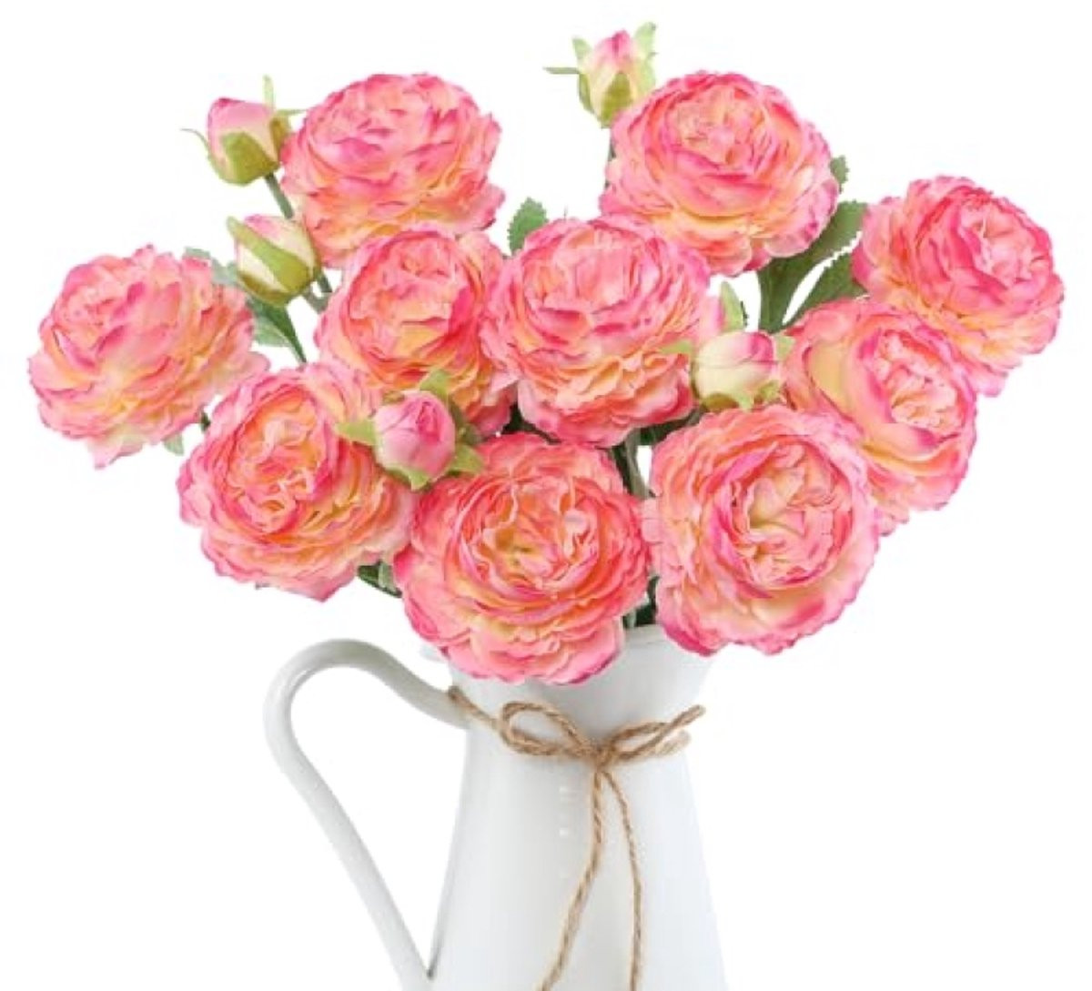 PromoHome 6 bundels kunstpioenrozen met flock, zijden bloemen voor in een vaas, rozerood, 49 cm