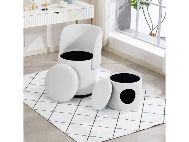 Fauteuil pivotant coffre – velours blanc – chaise rembourrée – 150 kg – intérieur
