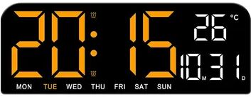 Universal Stock Large Digital Wall Clock With LED Display, Temperature, Date, Dual Alarms & USB Power orange