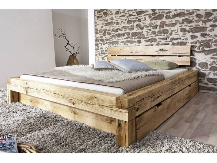 Balkenbett 'Manuel' mit Schubkasten 200x200 cm BE-0405