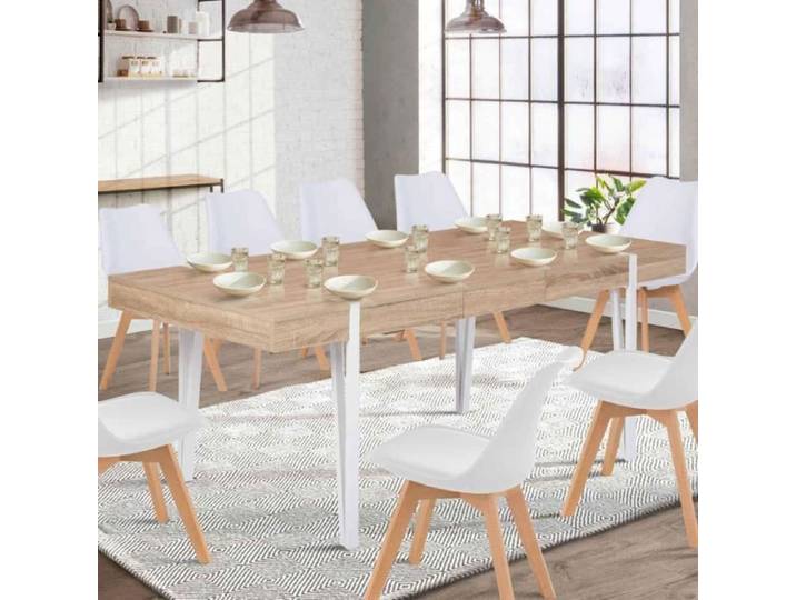 Table à manger rectangle extensible - IDMARKET - AUSTRIA - Bois et blanc - 6-10 personnes - 160-200 cm